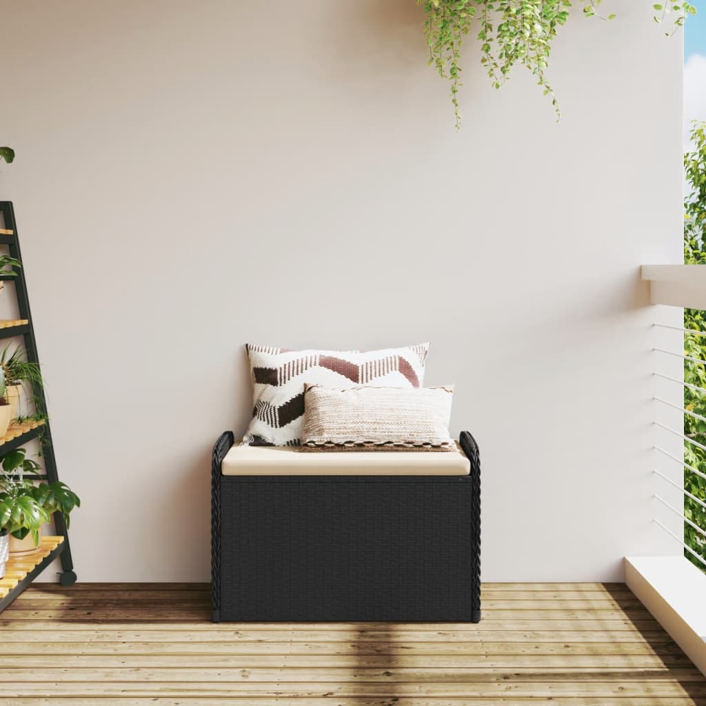 Klupa za pohranu s jastukom crna 80 x 51 x 52 cm od poliratana