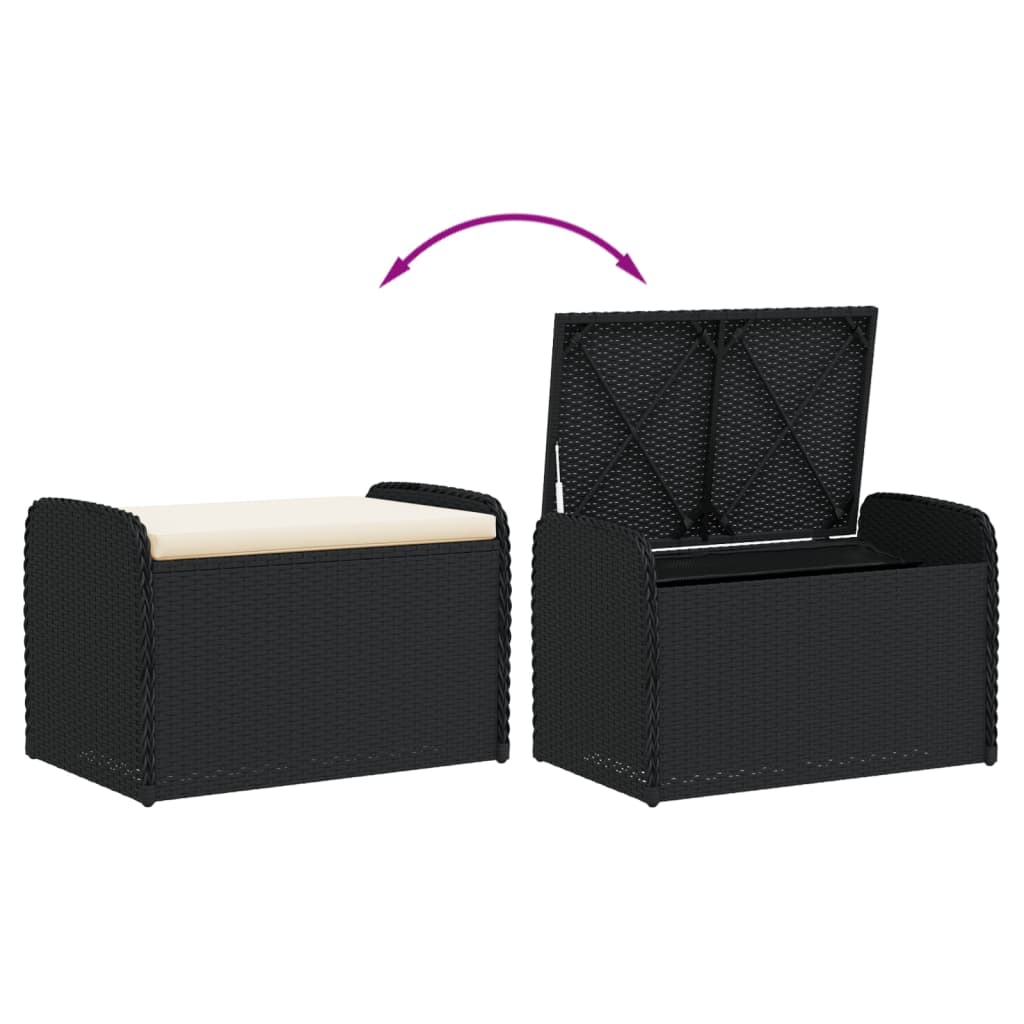 Klupa za pohranu s jastukom crna 80 x 51 x 52 cm od poliratana