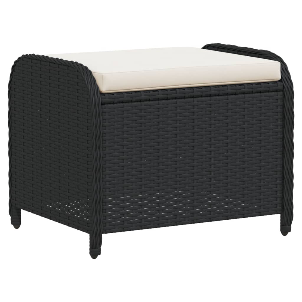 Vrtni tabure s jastukom crni 58x46x46 cm od poliratana