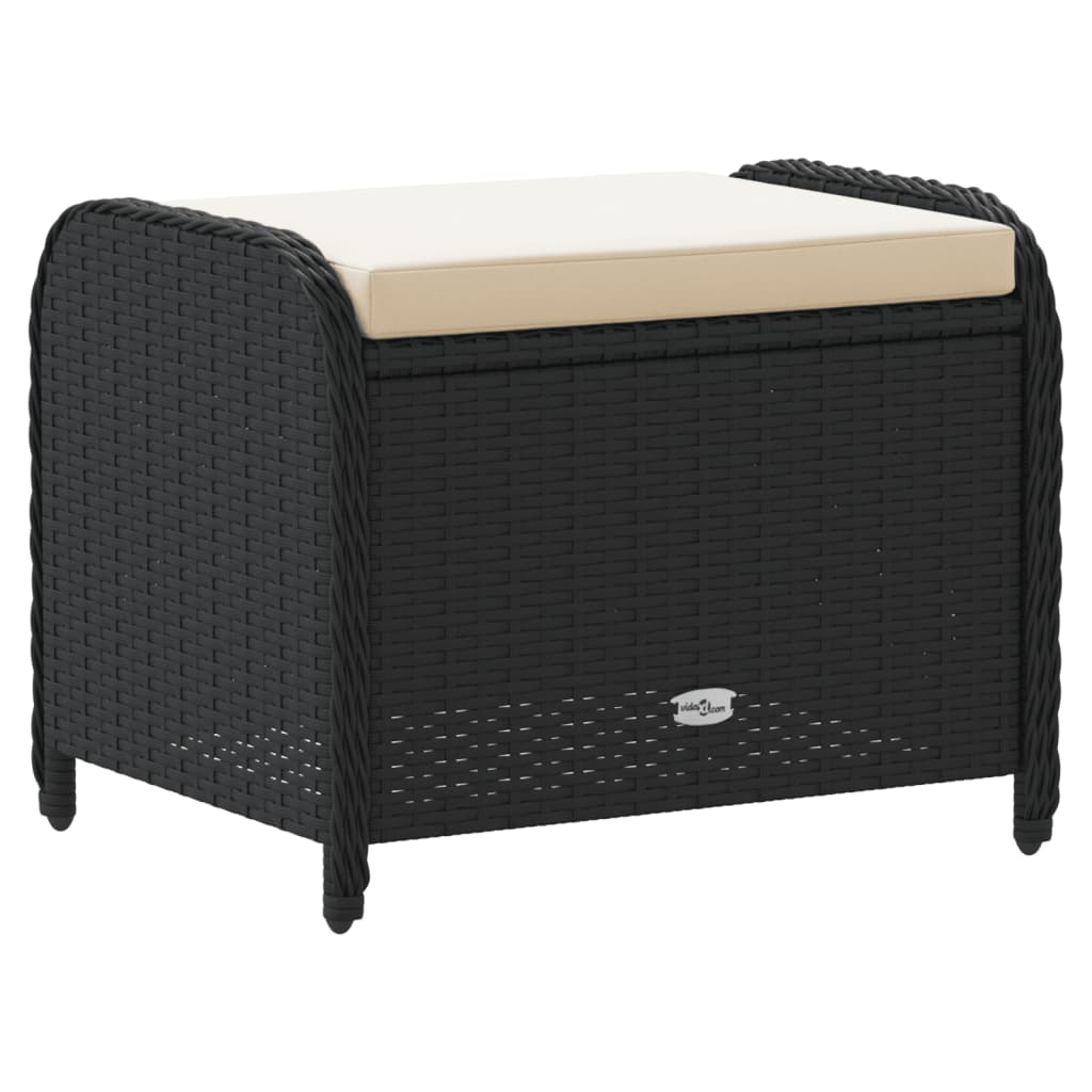 Vrtni tabure s jastukom crni 58x46x46 cm od poliratana