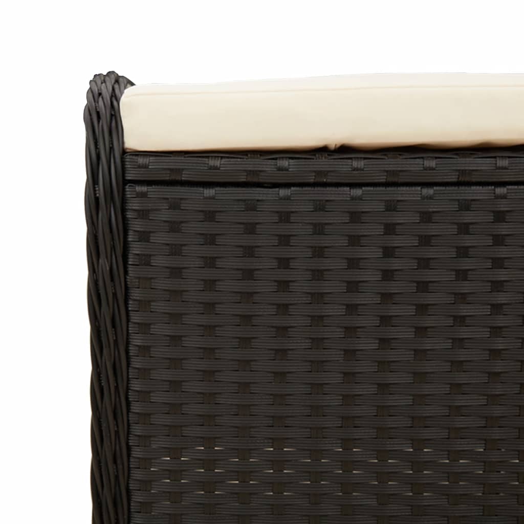 Vrtni tabure s jastukom crni 58x46x46 cm od poliratana