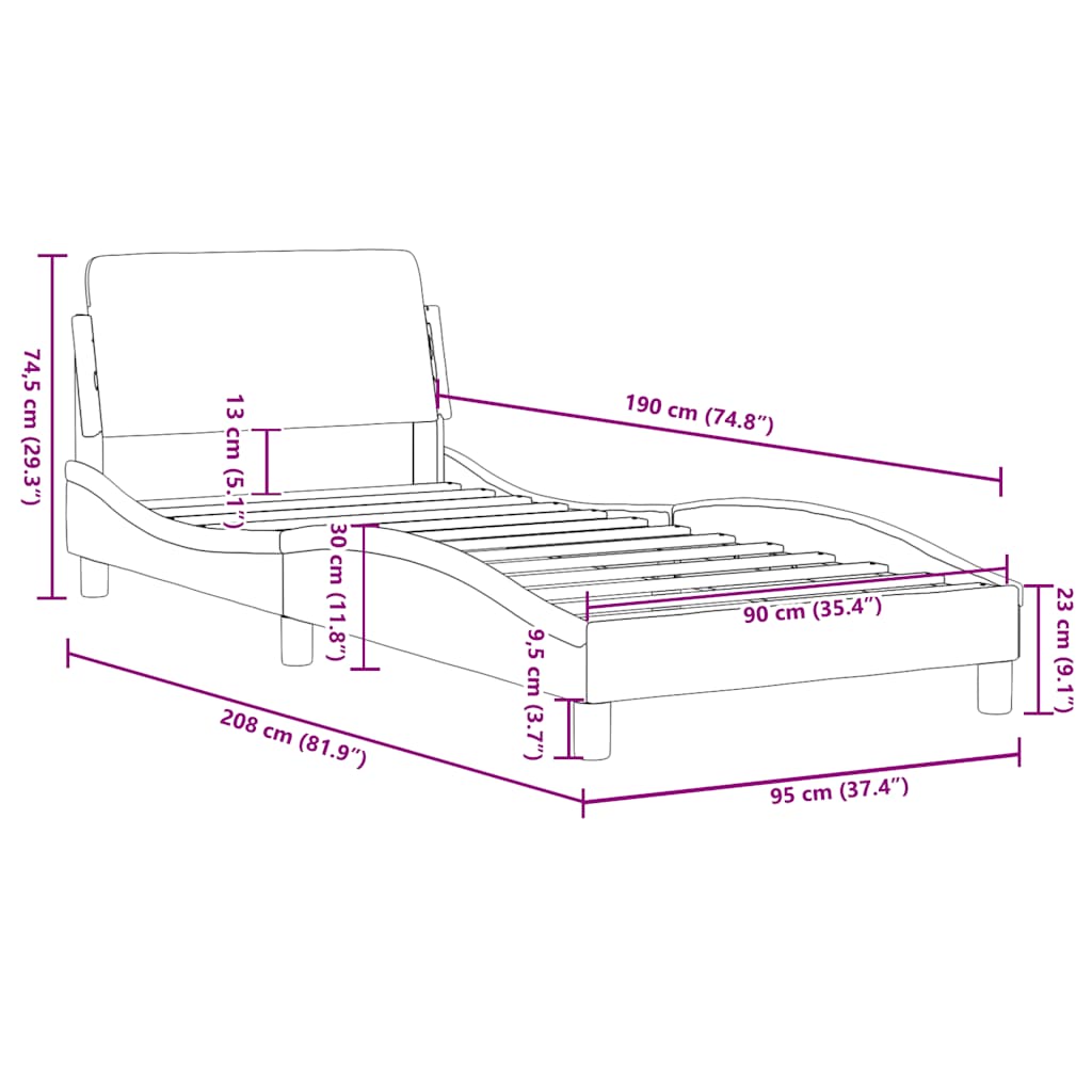 Okvir kreveta s uzglavljem Dover crni 90x190cm baršunasti