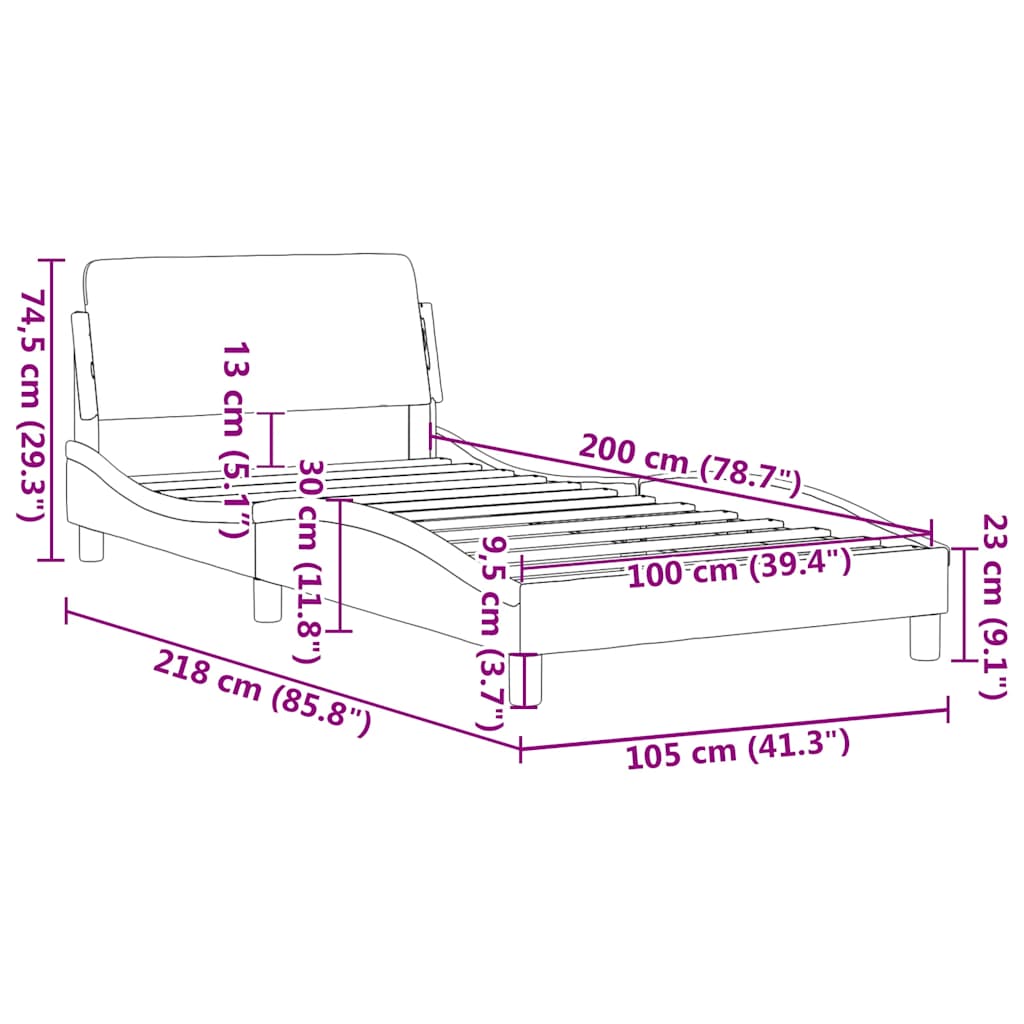 Okvir za krevet s uzglavljem Dover 100x200 cm baršunasti