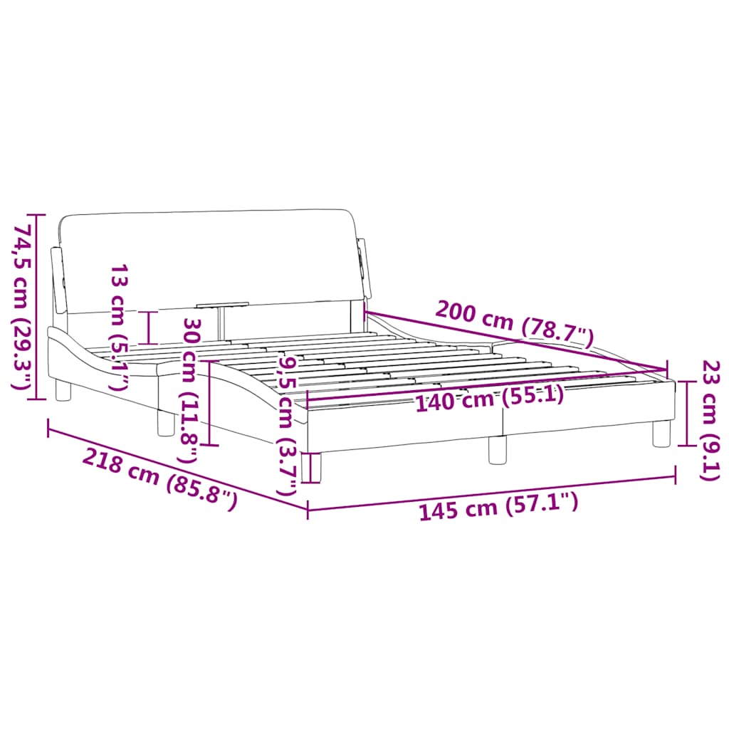 Okvir za krevet Dover crni 140x200 cm baršunasti