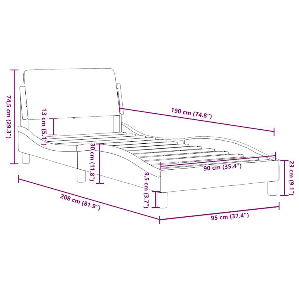 Okvir za krevet Dover svijetlosivi 90x190 cm baršun