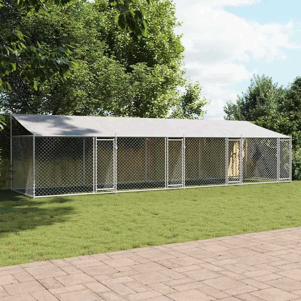 Kavez za pse s krovom i vratima sivi 8x2x2 m pocinčani čelik