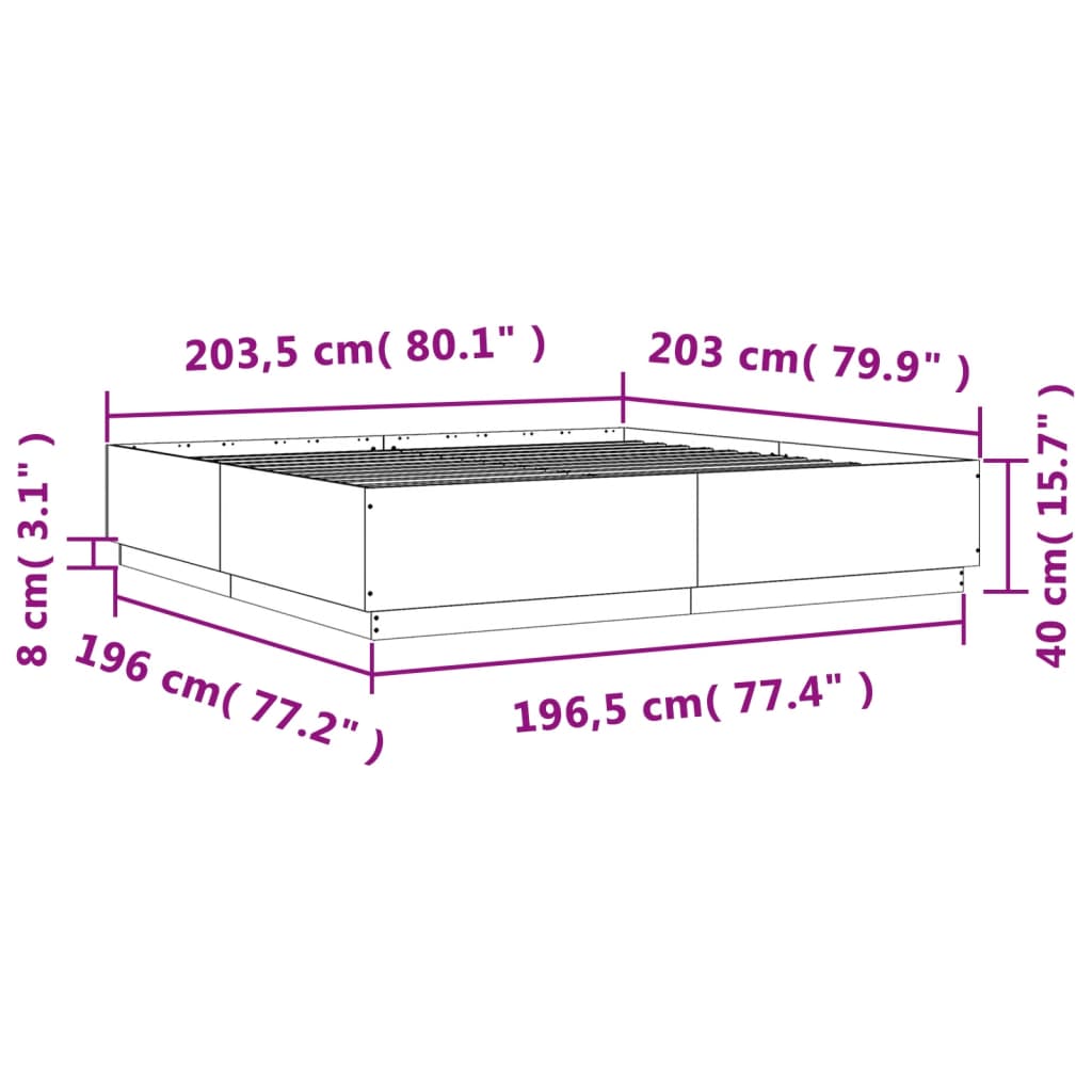 Okvir kreveta LED bijeli 200 x 200 cm konstruirano drvo