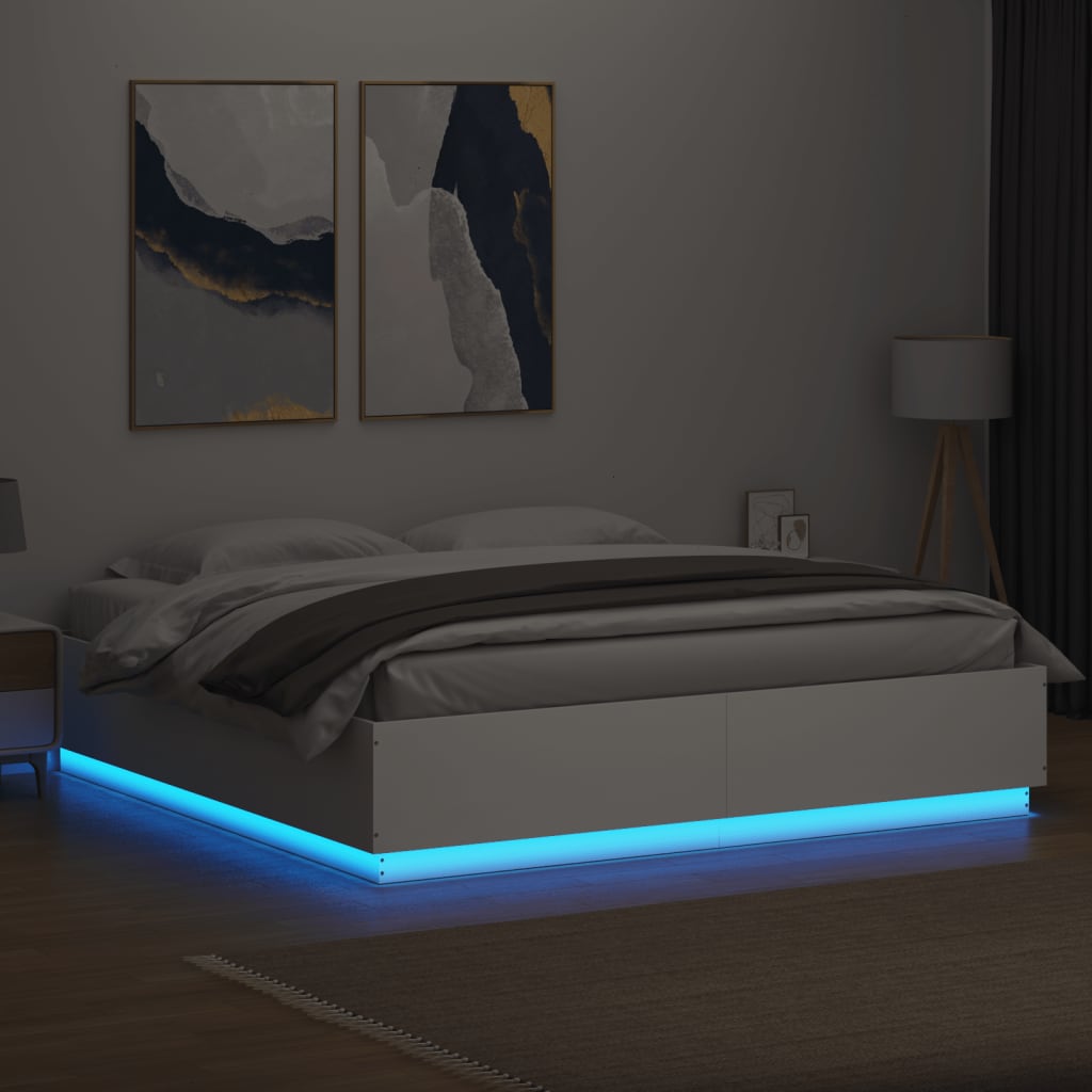 Okvir kreveta LED bijeli 200 x 200 cm konstruirano drvo