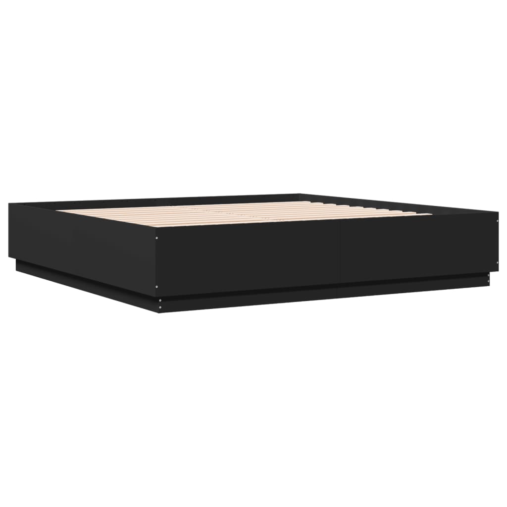 Okvir kreveta s LED svjetlima crni 200x200 cm konstruirano drvo