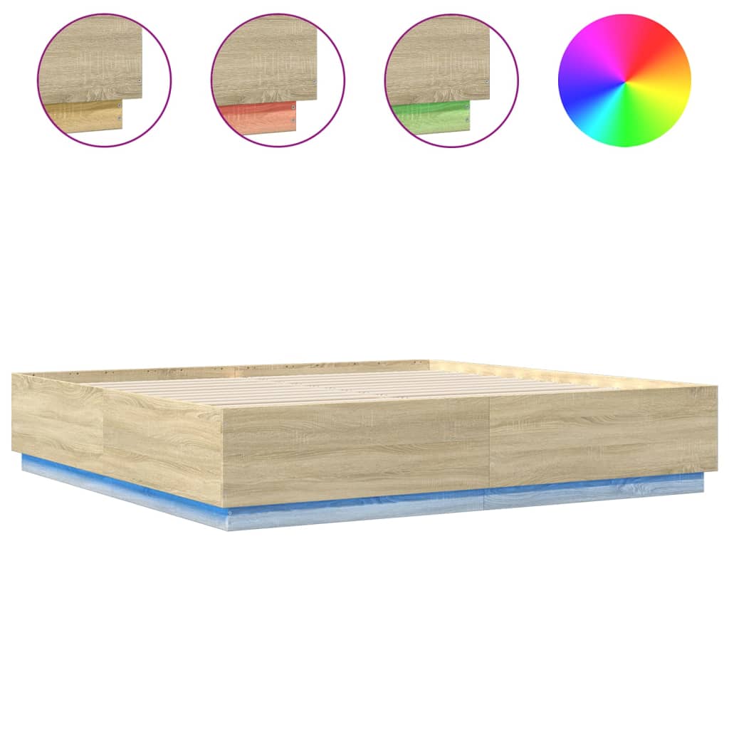 Okvir za krevet s LED svjetlima boja hrasta 200 x 200 cm drveni