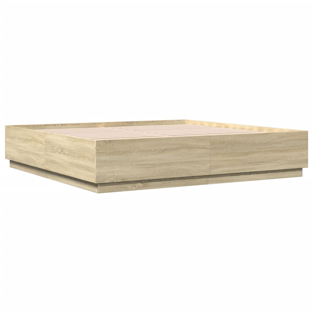 Okvir za krevet s LED svjetlima boja hrasta 200 x 200 cm drveni