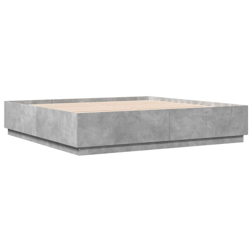 Okvir kreveta s LED svjetlima boja betona 200 x 200 cm drveni