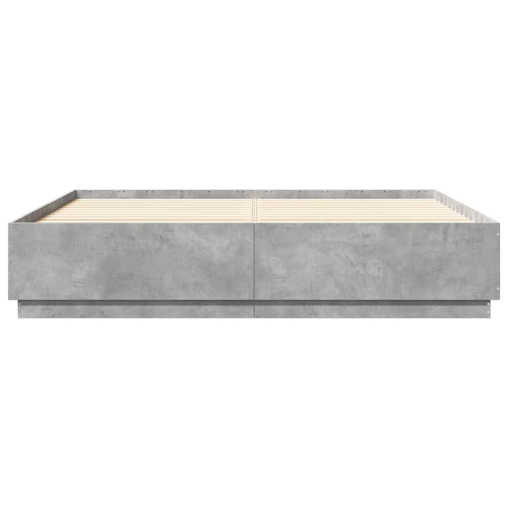 Okvir kreveta s LED svjetlima boja betona 200 x 200 cm drveni