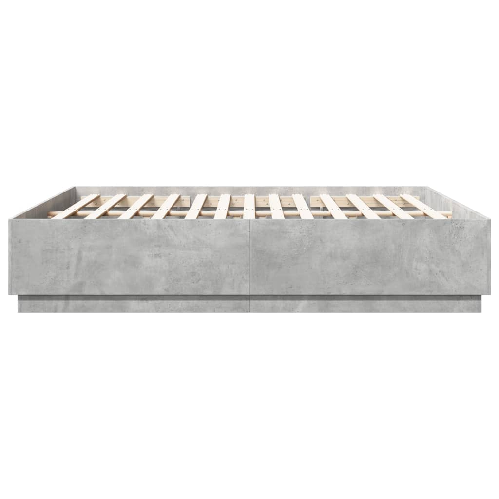 Okvir kreveta s LED svjetlima boja betona 200 x 200 cm drveni