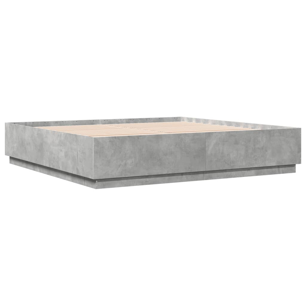 Okvir kreveta s LED svjetlima boja betona 200 x 200 cm drveni