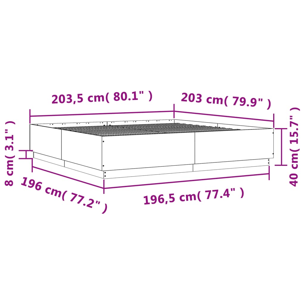 Okvir kreveta s LED svjetlima boja hrasta 200 x 200 cm drveni