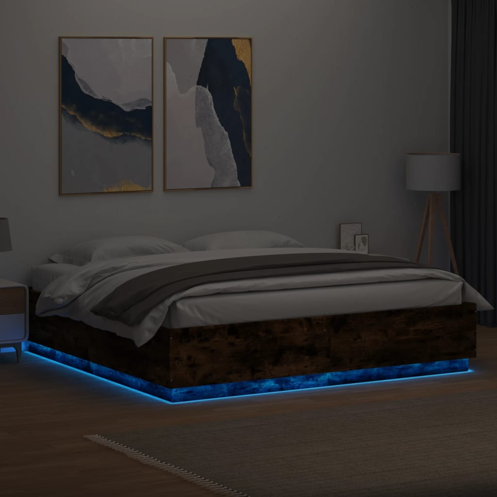 Okvir kreveta s LED svjetlima boja hrasta 200 x 200 cm drveni