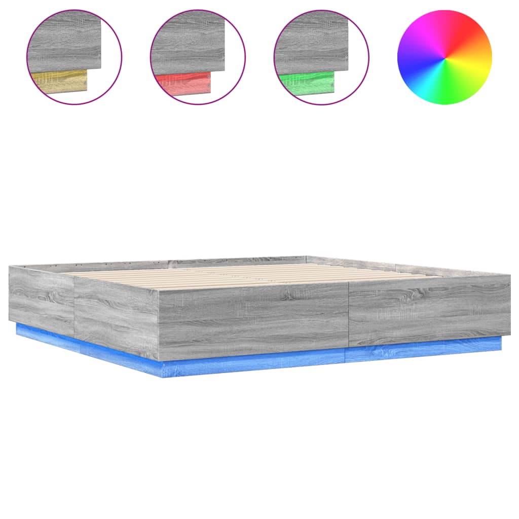 Okvir za krevet s LED svjetlima boja hrasta 200 x 200 cm drveni