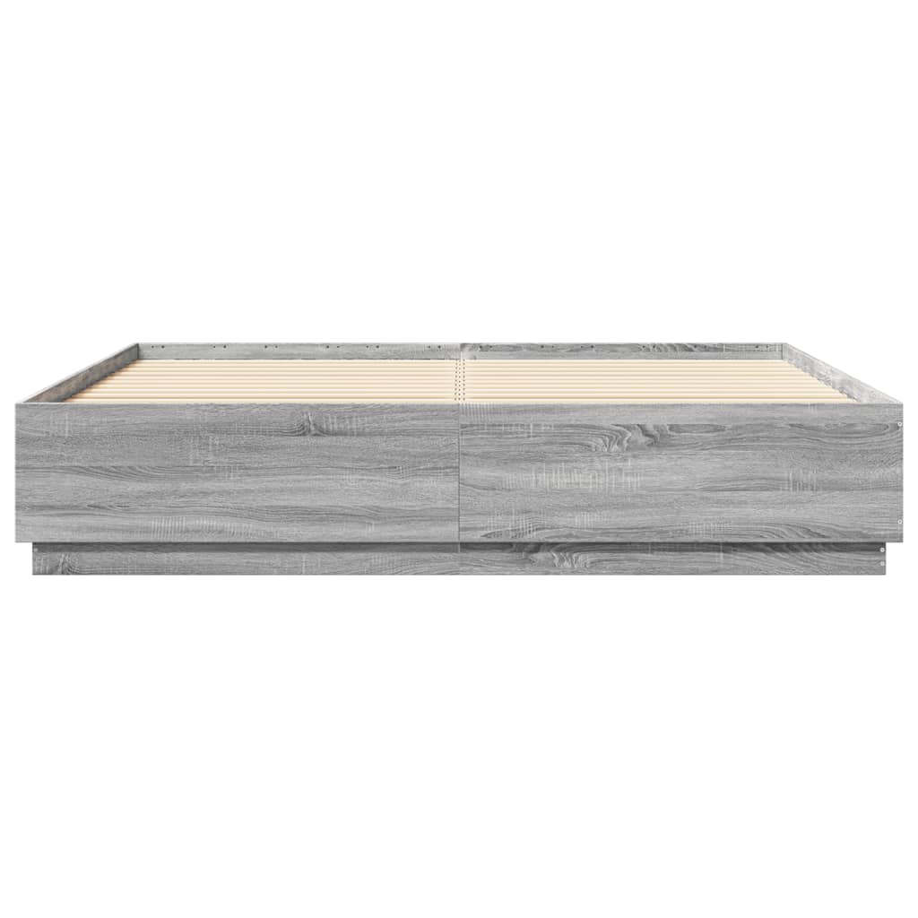 Okvir za krevet s LED svjetlima boja hrasta 200 x 200 cm drveni