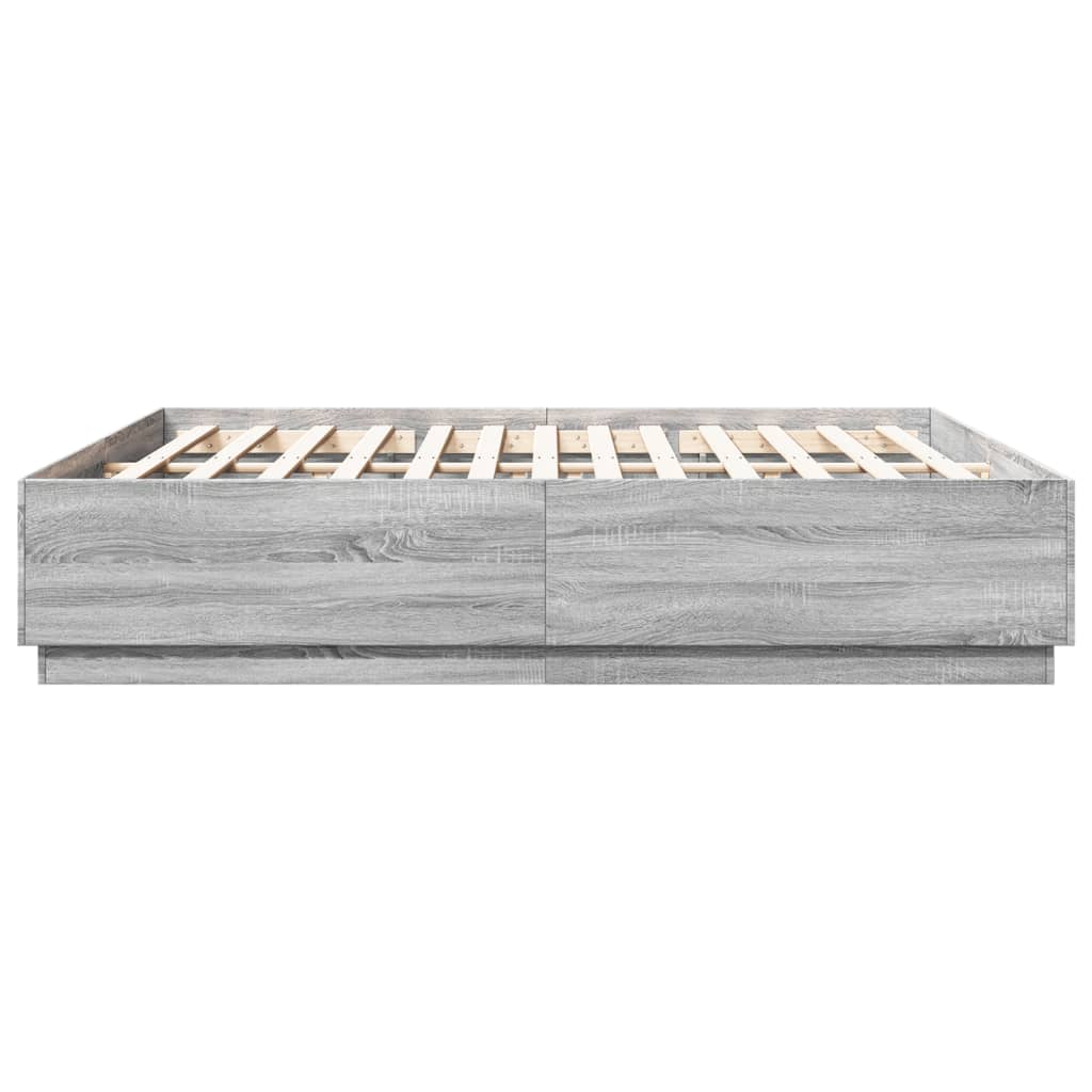 Okvir za krevet s LED svjetlima boja hrasta 200 x 200 cm drveni