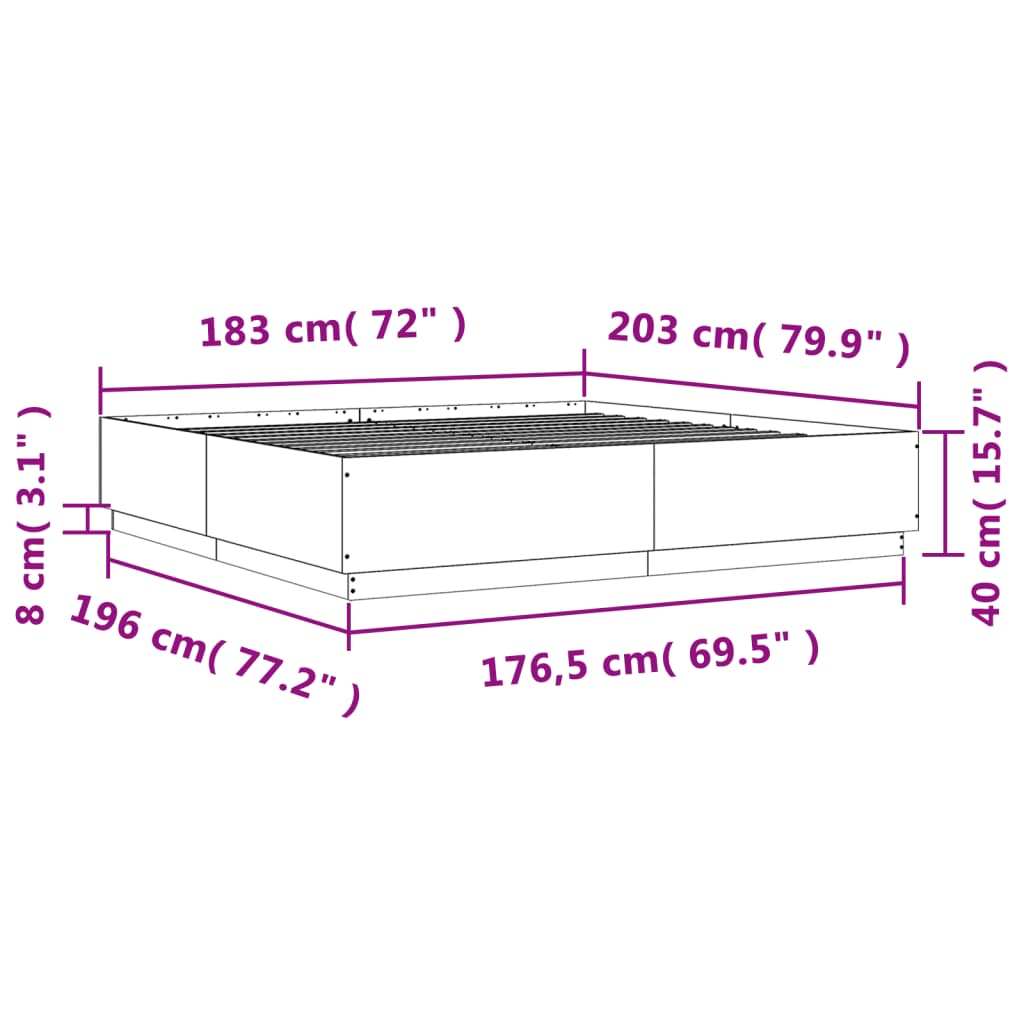 Okvir za krevet s LED svjetlima boja hrasta 180 x 200 cm drveni
