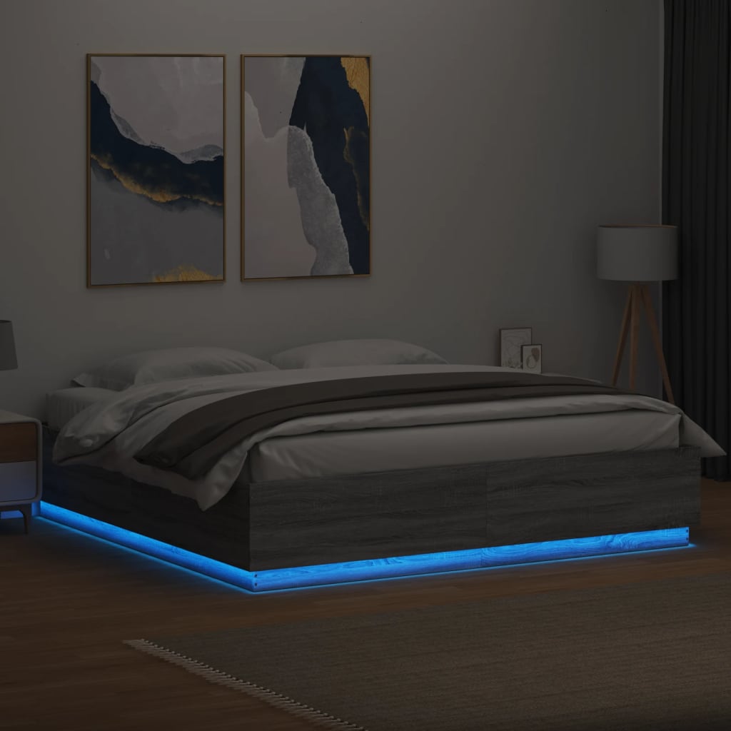 Okvir za krevet s LED svjetlima boja hrasta 180 x 200 cm drveni