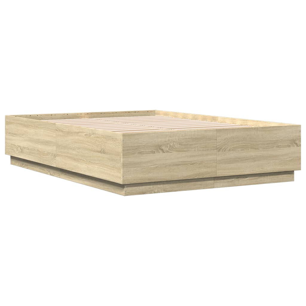 Okvir za krevet s LED svjetlima boja hrasta 160 x 200 cm drveni