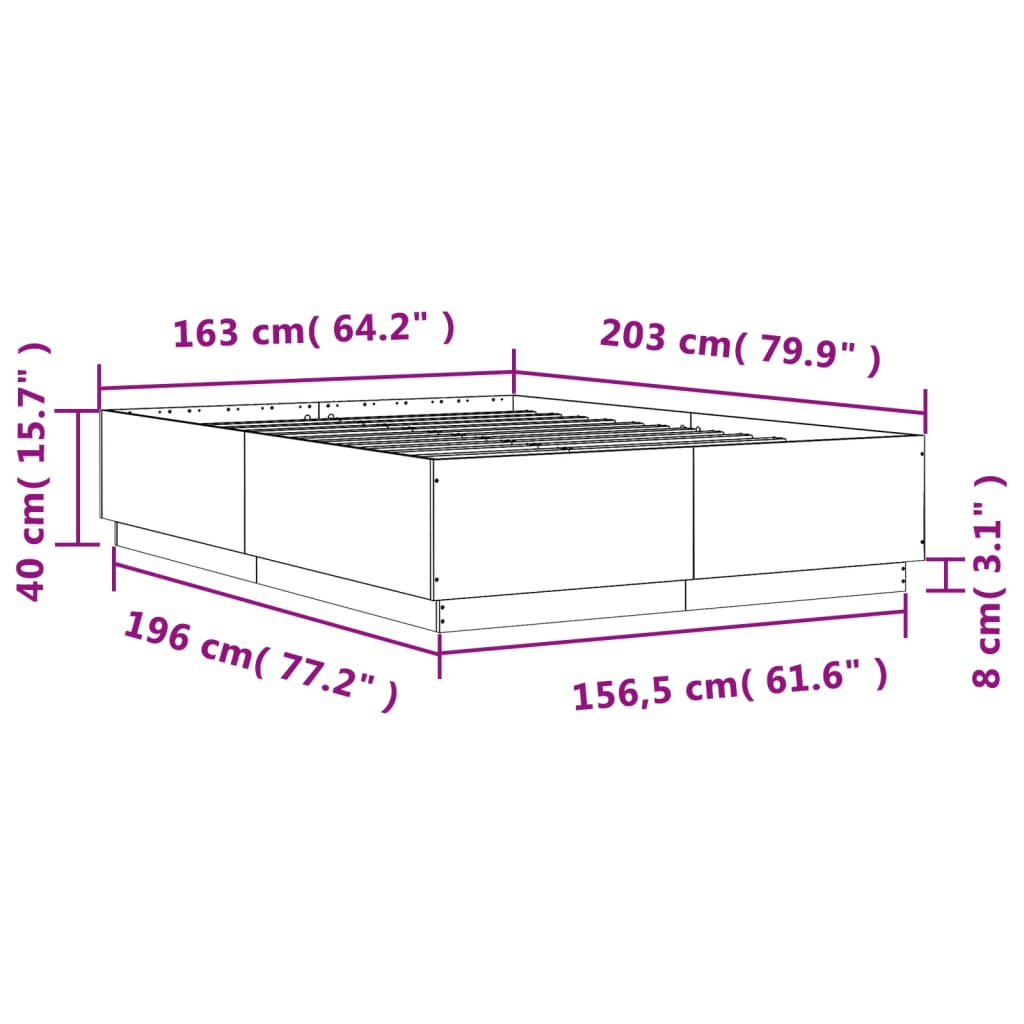 Okvir za krevet s LED svjetlima boja hrasta 160 x 200 cm drveni