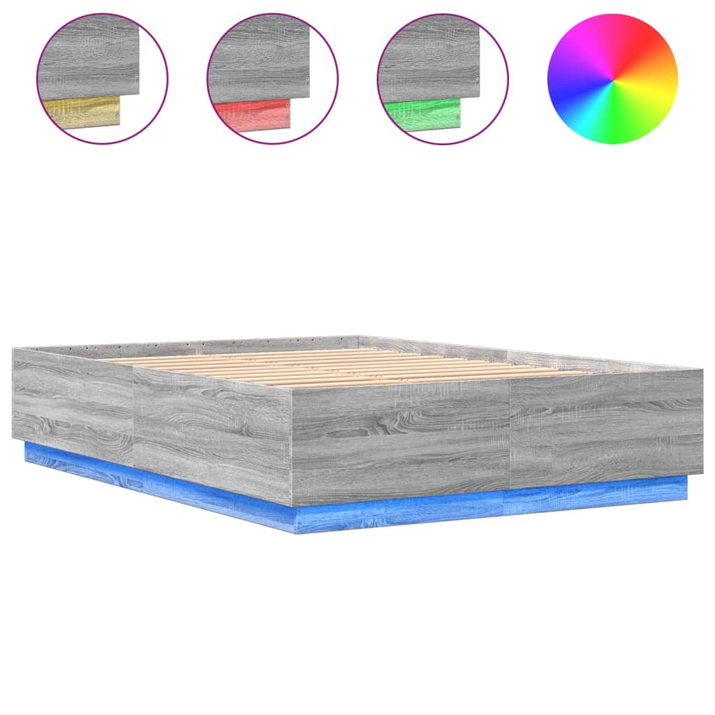 Okvir za krevet s LED svjetlima boja hrasta 160 x 200 cm drveni