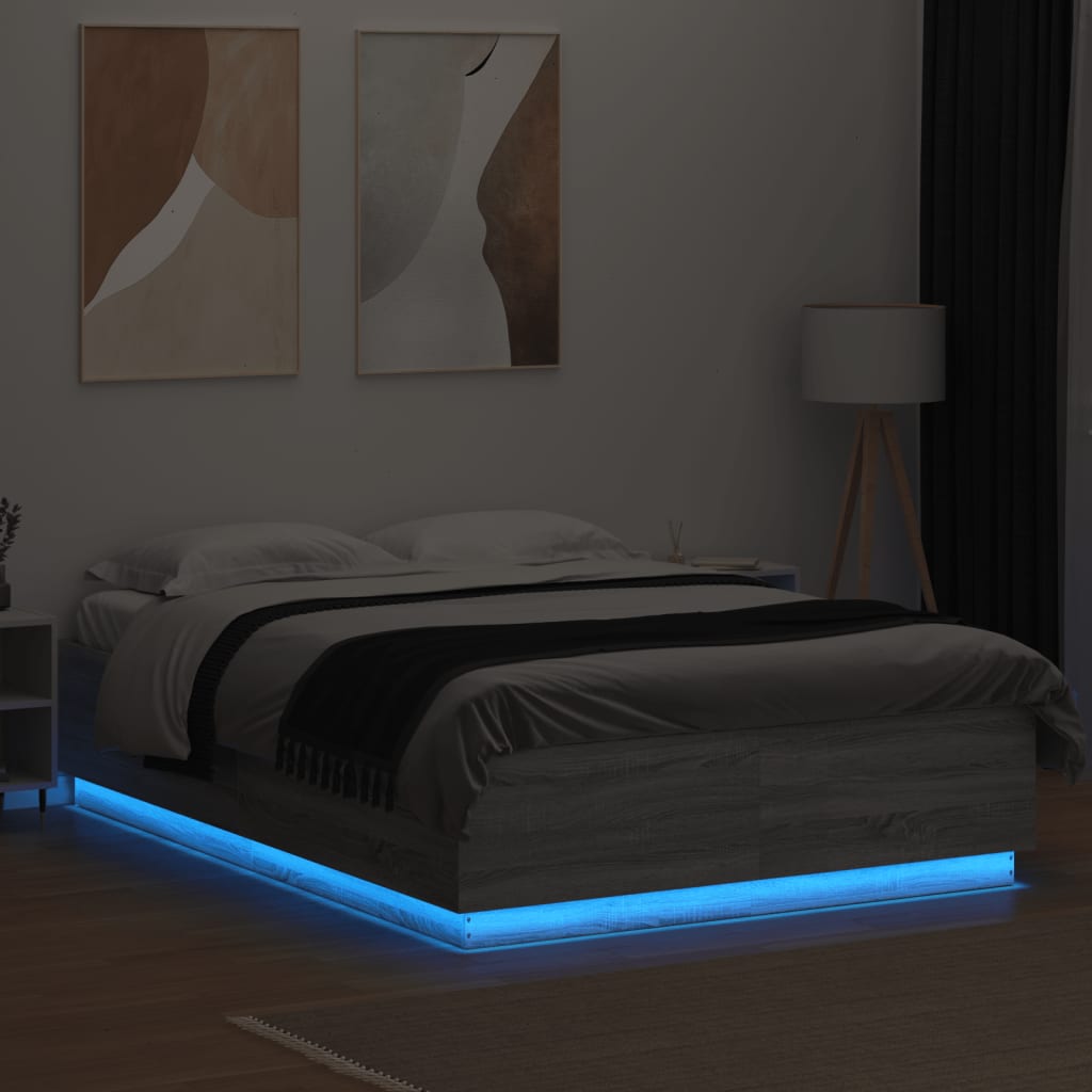 Okvir za krevet s LED svjetlima boja hrasta 160 x 200 cm drveni