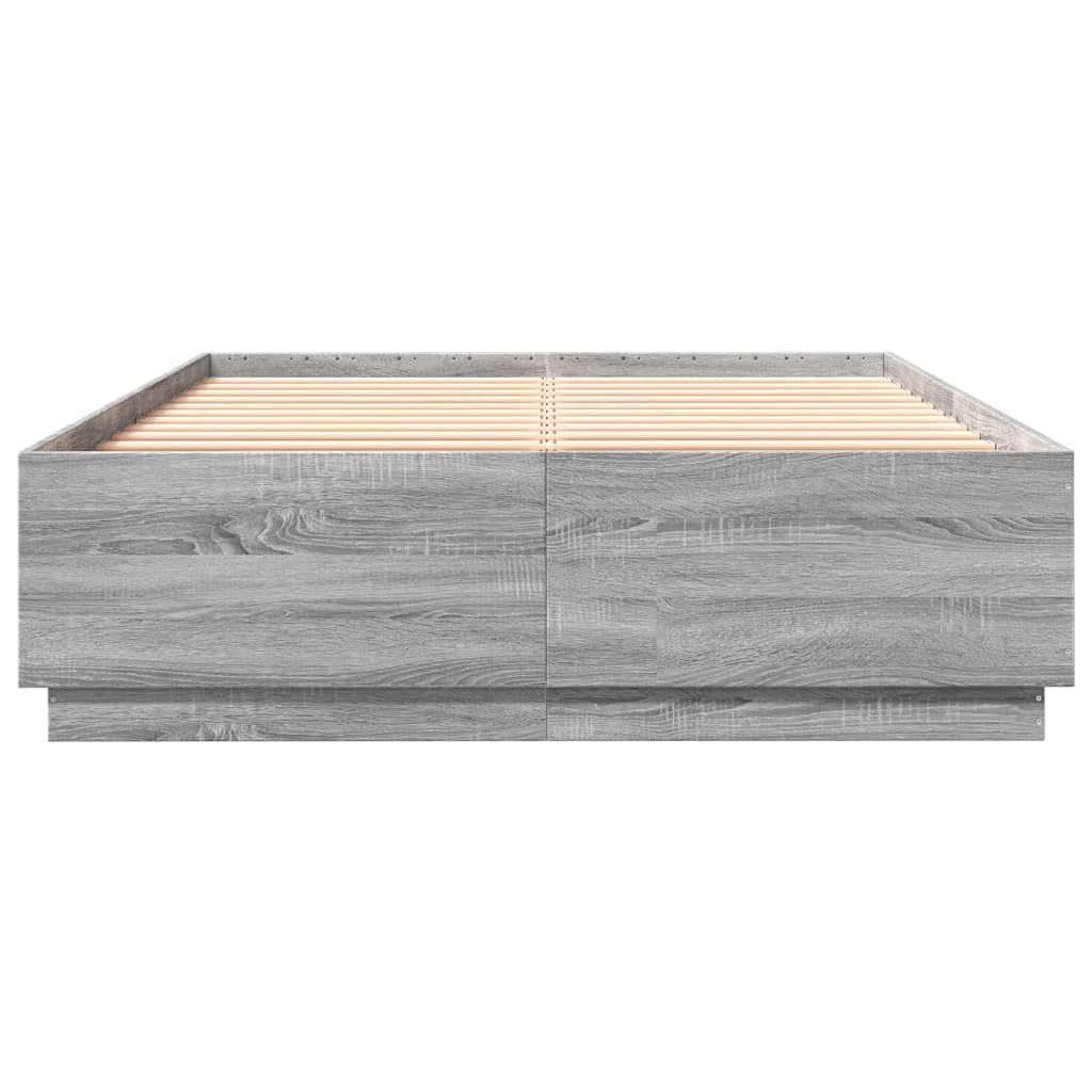 Okvir za krevet s LED svjetlima boja hrasta 160 x 200 cm drveni
