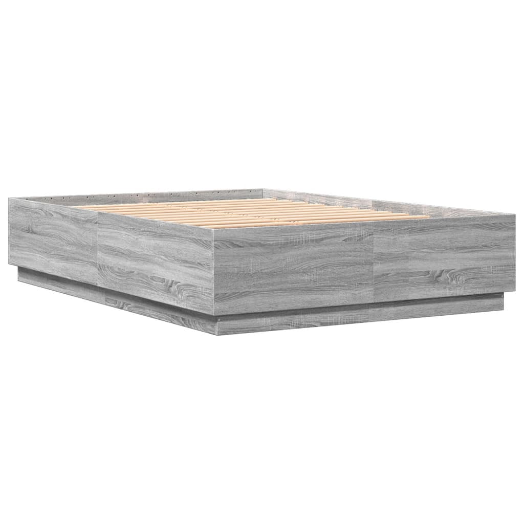 Okvir za krevet s LED svjetlima boja hrasta 160 x 200 cm drveni