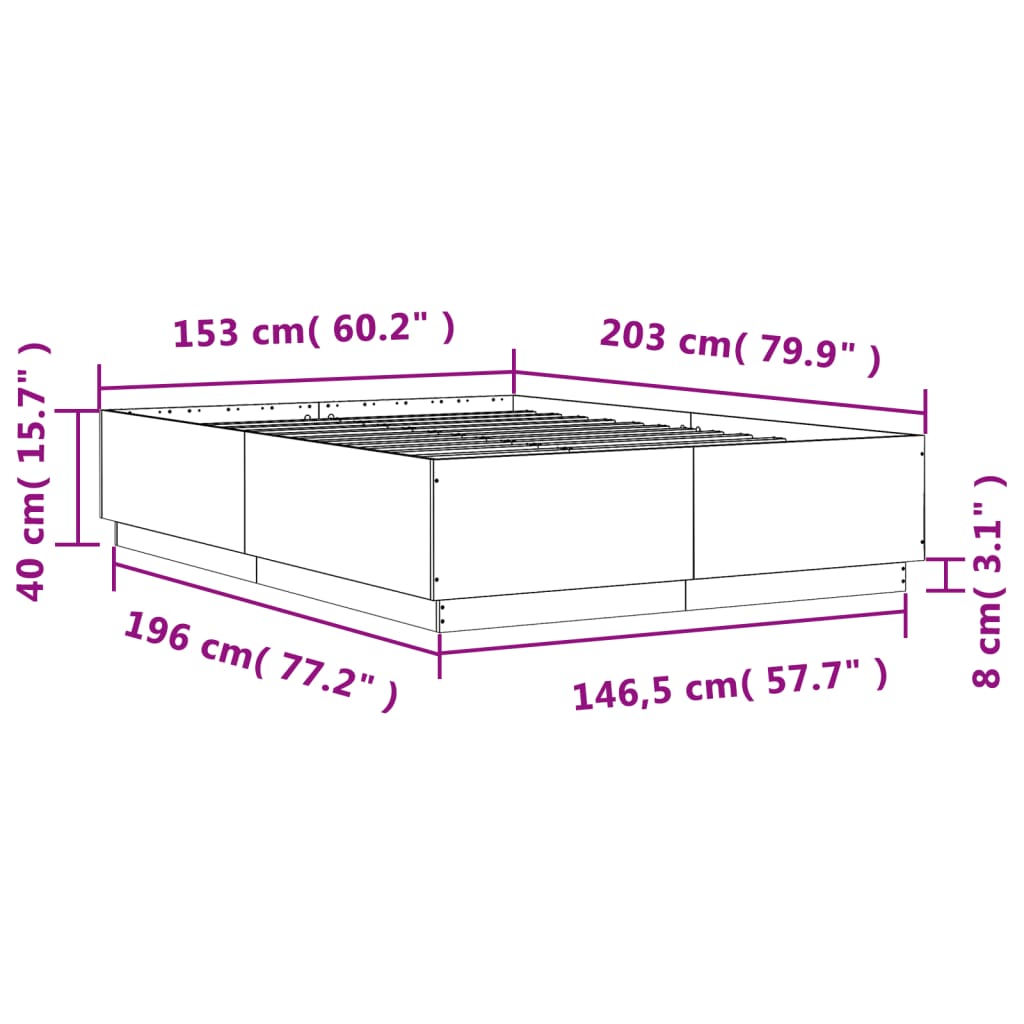 Okvir kreveta s LED svjetlima bijeli 150 x 200 cm drveni