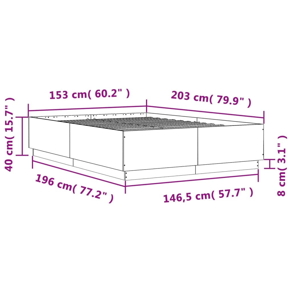 Okvir kreveta s LED svjetlima crni 150 x 200 cm drveni