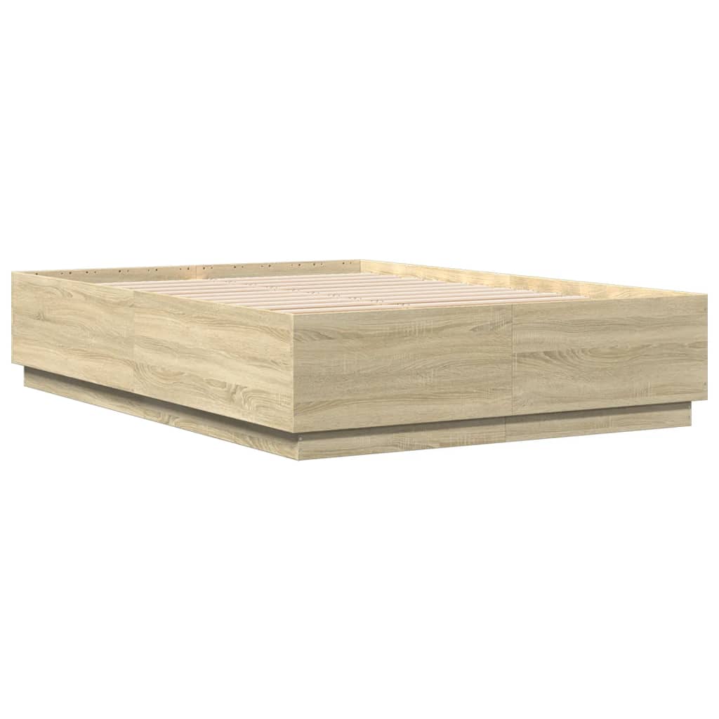 Okvir kreveta s LED svjetlima boja hrasta 150 x 200 cm drveni