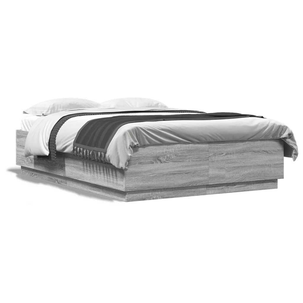 Okvir za krevet s LED svjetlima boja hrasta 150 x 200 cm drveni