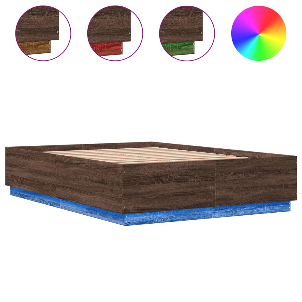 Okvir za krevet s LED svjetlima boja hrasta 150 x 200 cm drveni
