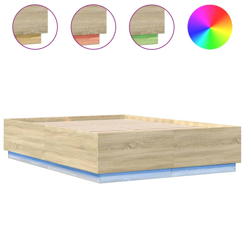 Okvir kreveta s LED svjetlima boja hrasta 140 x 200 cm drveni