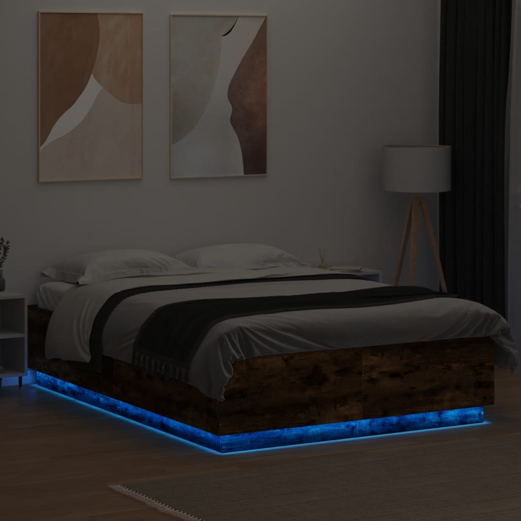Okvir kreveta s LED svjetlima boja hrasta 140 x 200 cm drveni