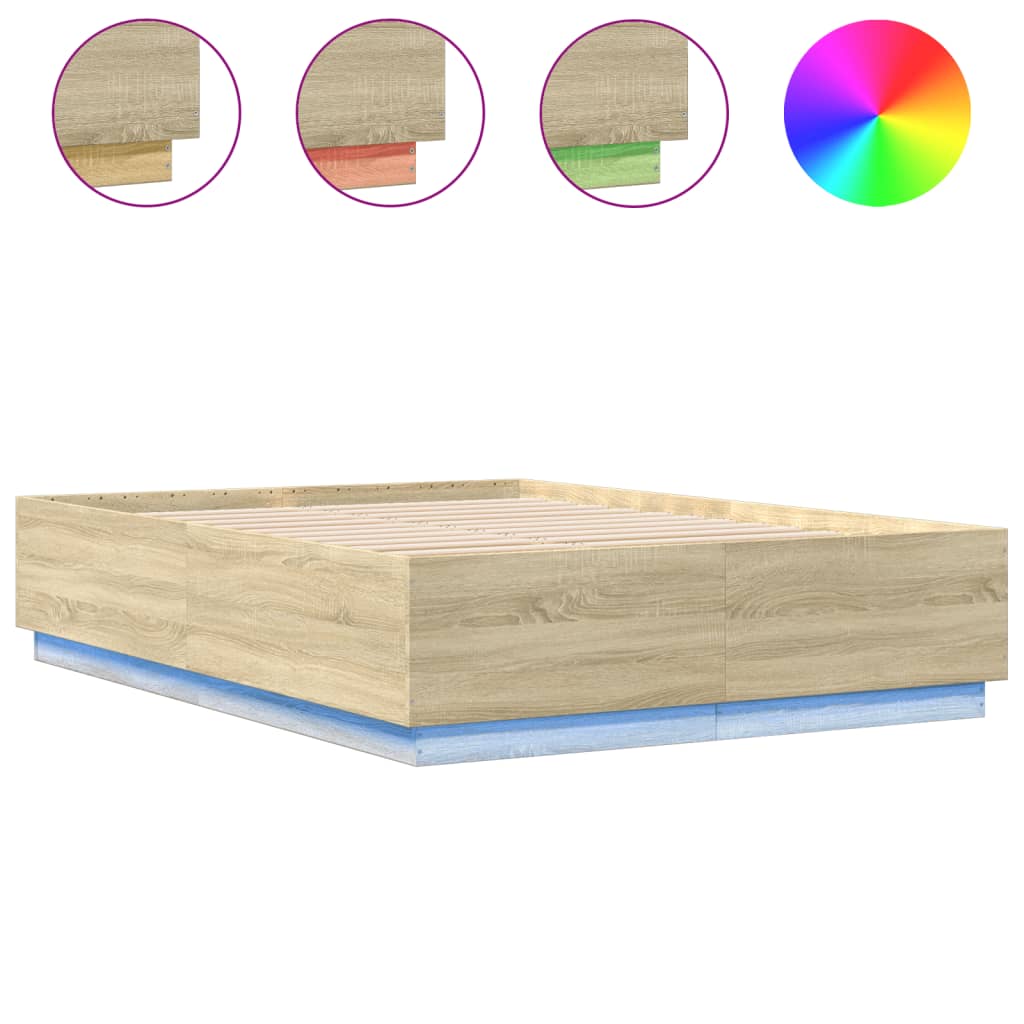 Okvir za krevet s LED svjetlima boja hrasta 120 x 200 cm drveni