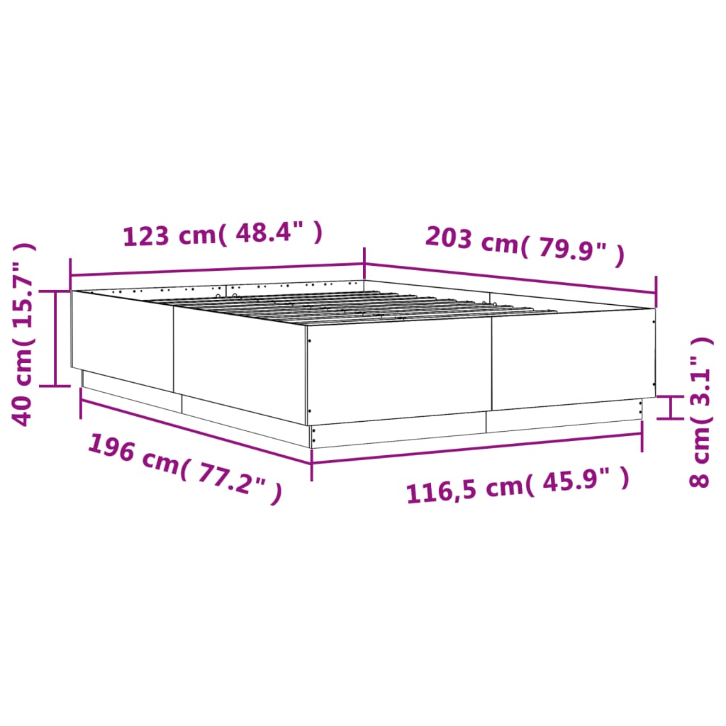 Okvir za krevet s LED svjetlima boja hrasta 120 x 200 cm drveni