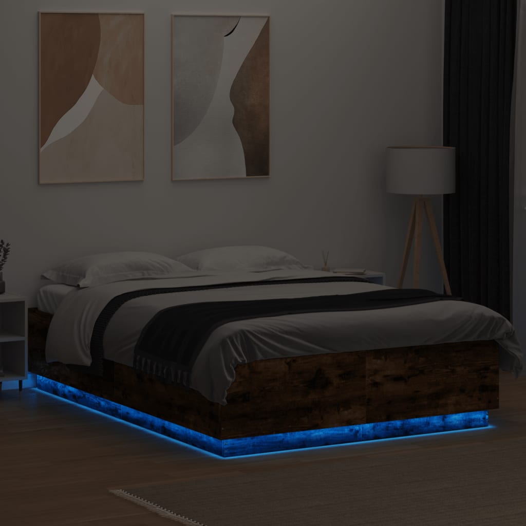 Okvir za krevet s LED svjetlima boja hrasta 120 x 200 cm drveni