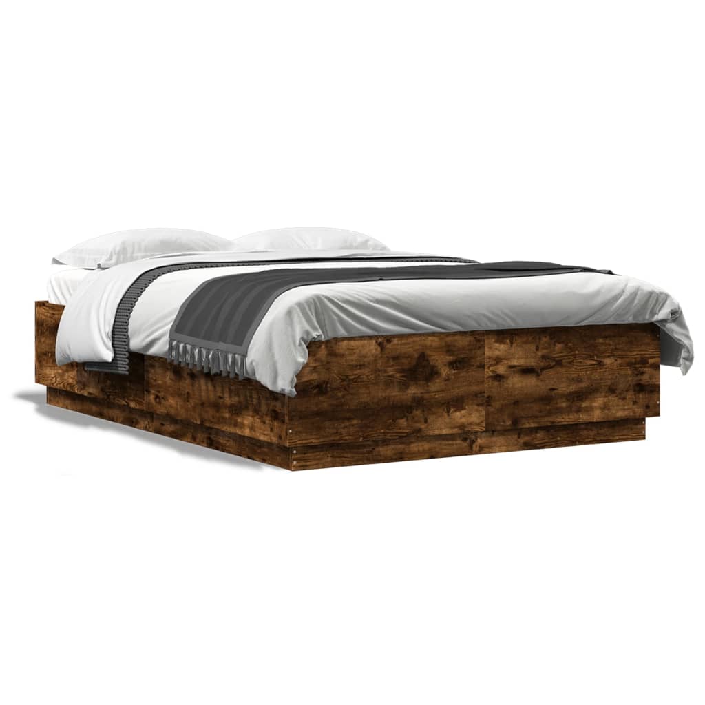 Okvir za krevet s LED svjetlima boja hrasta 120 x 200 cm drveni