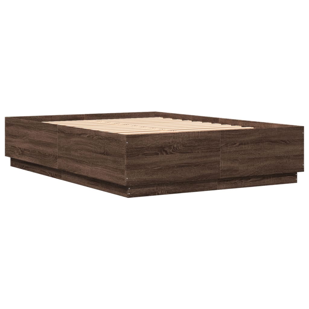 Okvir za krevet s LED svjetlima boja hrasta 120 x 200 cm drveni
