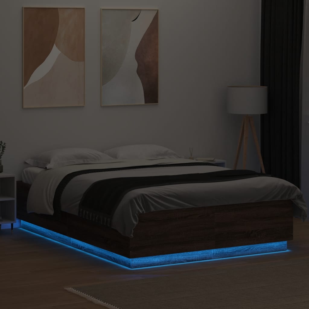 Okvir za krevet s LED svjetlima boja hrasta 120 x 200 cm drveni
