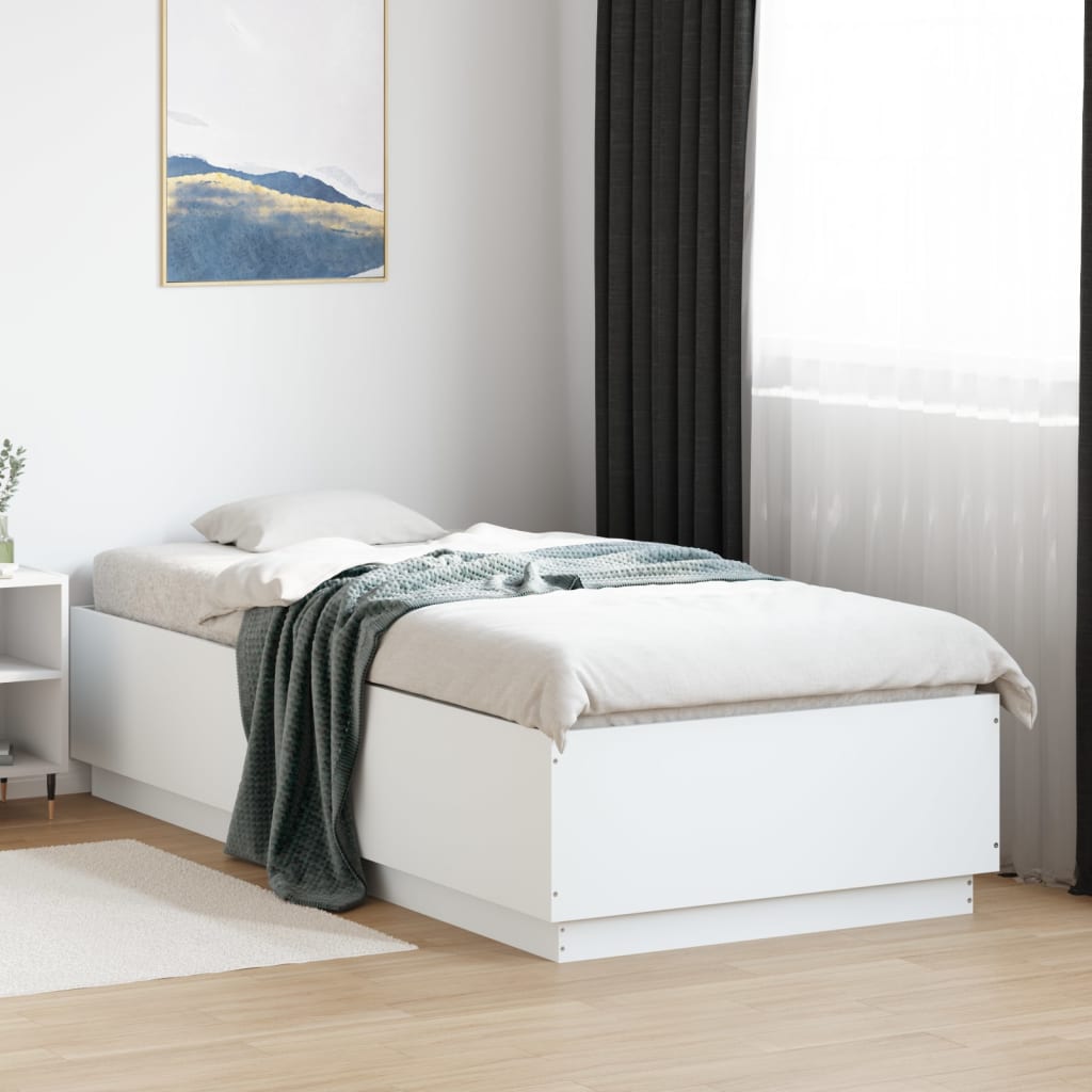Okvir za krevet s LED svjetlima bijeli 100 x 200 cm drveni