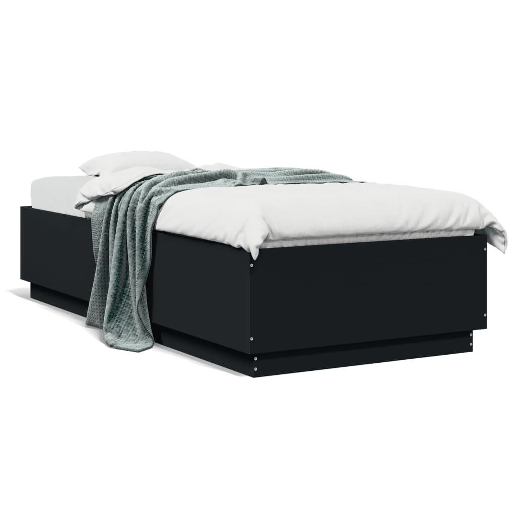 Okvir za krevet s LED svjetlima crni 100 x 200 cm drveni