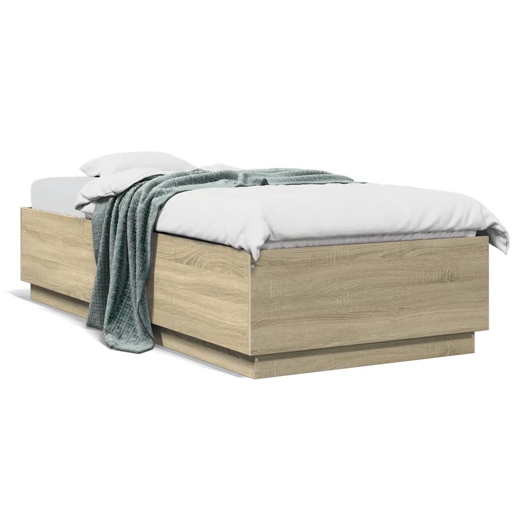 Okvir za krevet s LED svjetlima boja hrasta 100 x 200 cm drveni