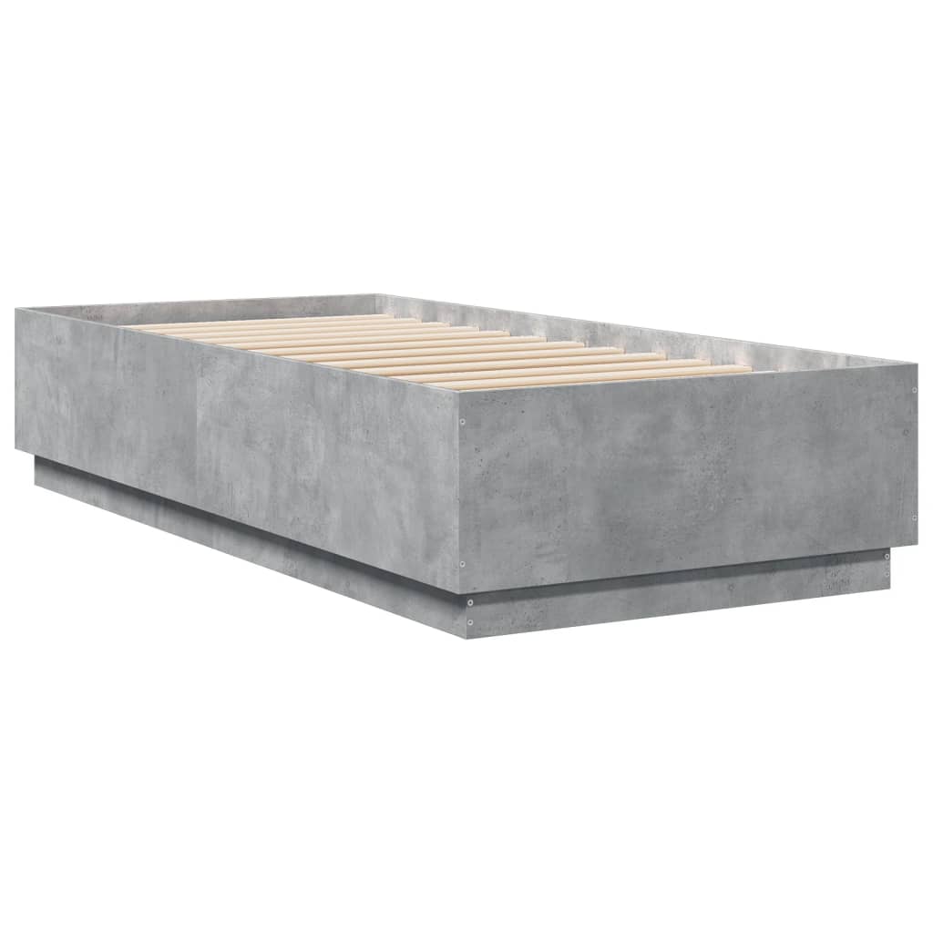 Okvir kreveta s LED svjetlima boja betona 100 x 200 cm drveni