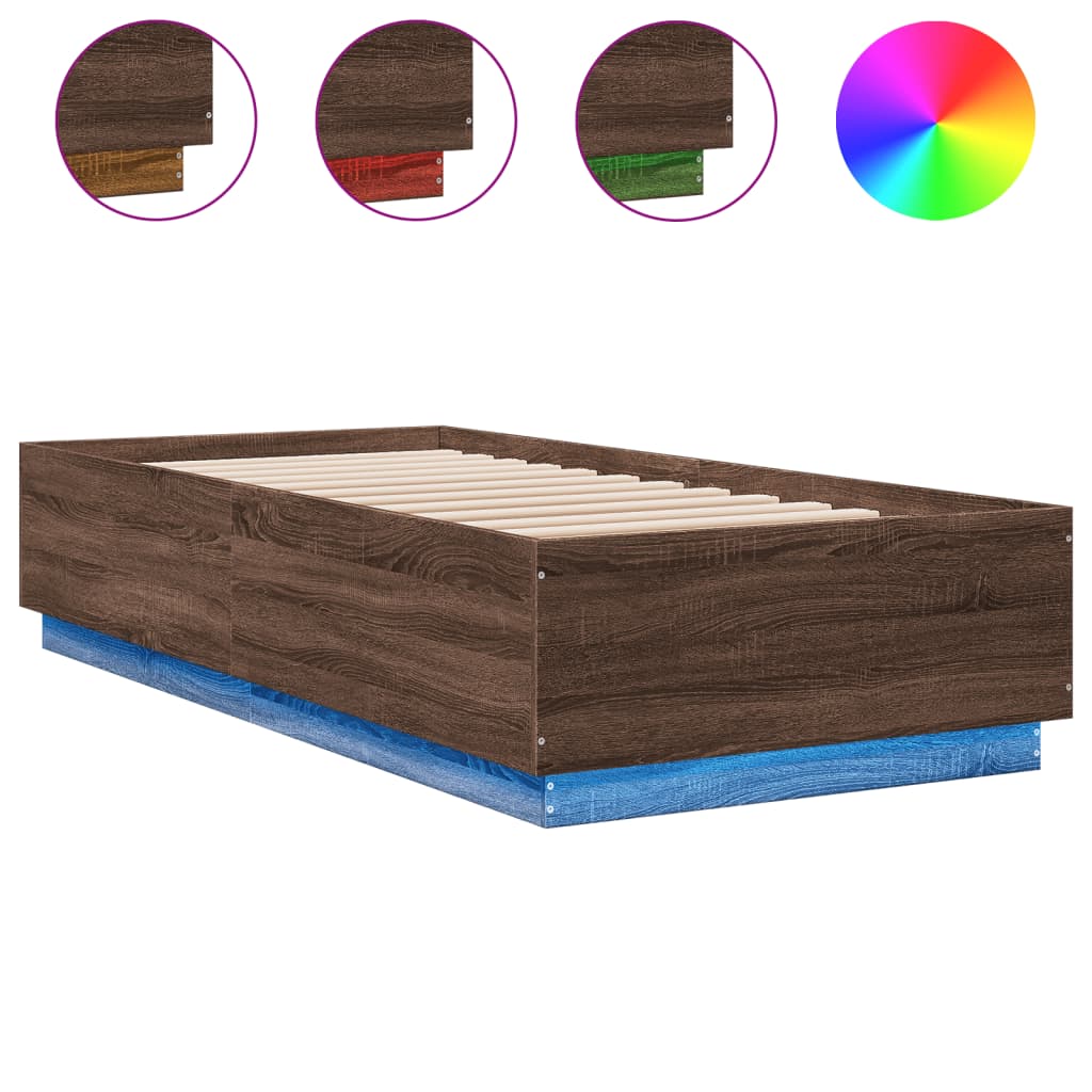 Okvir za krevet s LED svjetlima boja hrasta 100 x 200 cm drveni